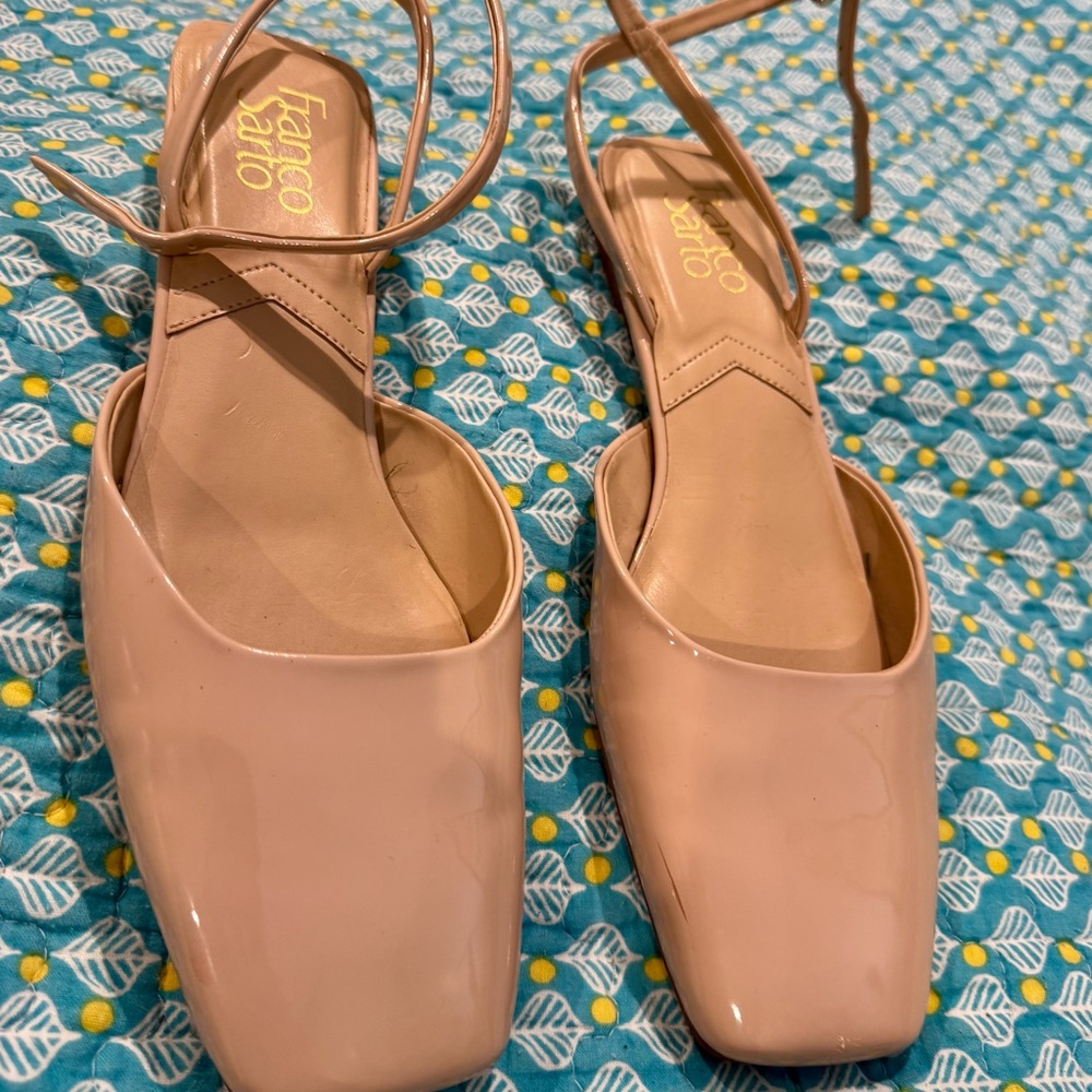 Franco Sarto Jolee, Women's Nude Ankle strap, square toe flats; 8M.